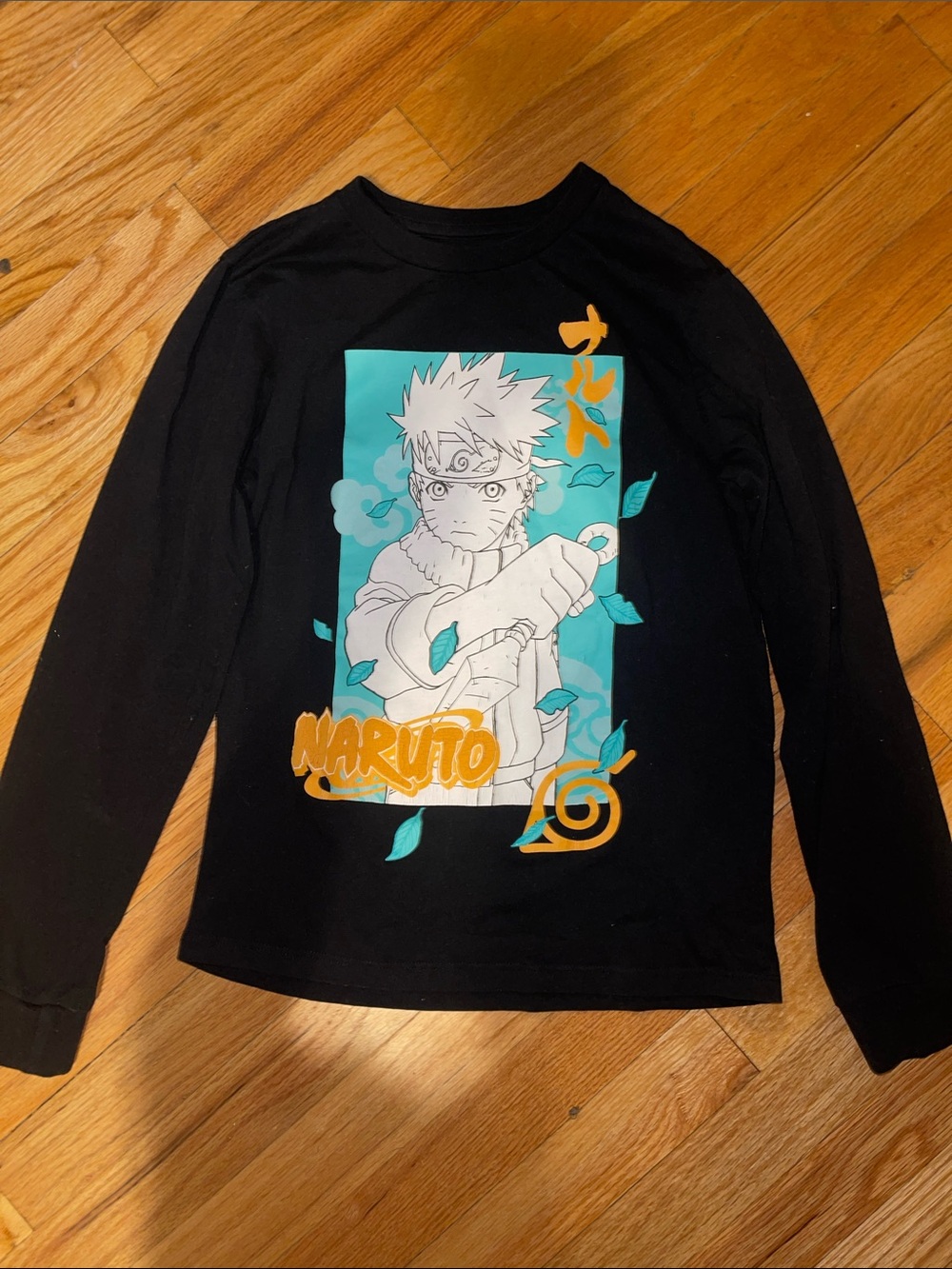 Naruto Graphic Long-Sleeve Tee - Black with Teal & Orange Print